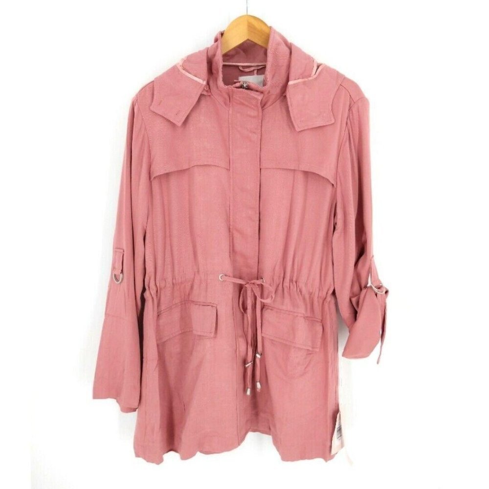 Avec Les Filles Anorak Jacket Womens S Pink Hood Adjustable Sleeve Lyocell New